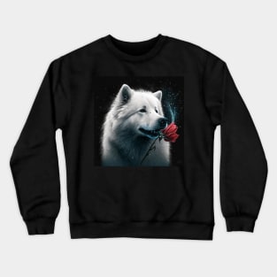 Samoyed With A Red Rose Crewneck Sweatshirt